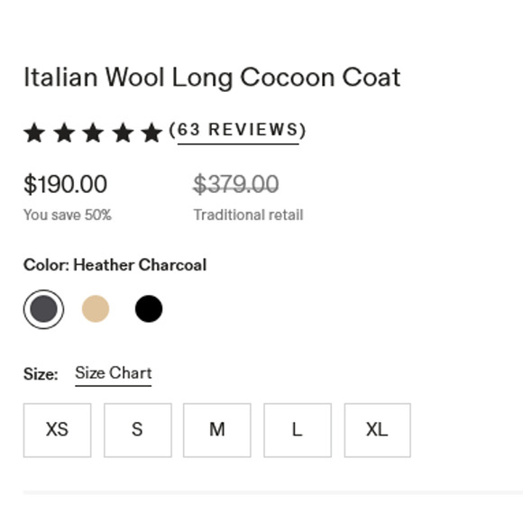 Quince Italian Wool Long Cocoon Coat Size S NWT Charcoal Gray - Picture 5 of 7